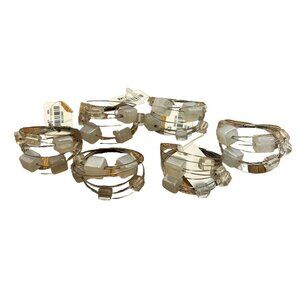 Pier 1 Napkin Rings Set of 6 White Clear Iridescent Beads Wired Design NWT